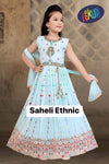 Pastel Blue Colour georgette based heavy embroidery & handwork kids kameez
