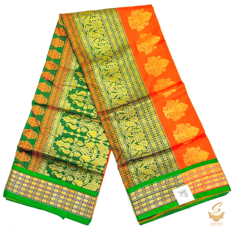 Orange colour with green colour soft silk beautiful saree