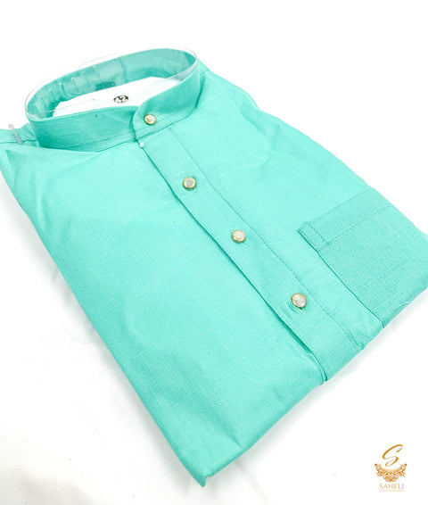 Seafoam green  colour cotton based plain kurta with white pajama