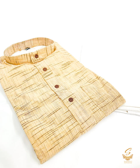 Beige colour cotton based kurta with white pajama