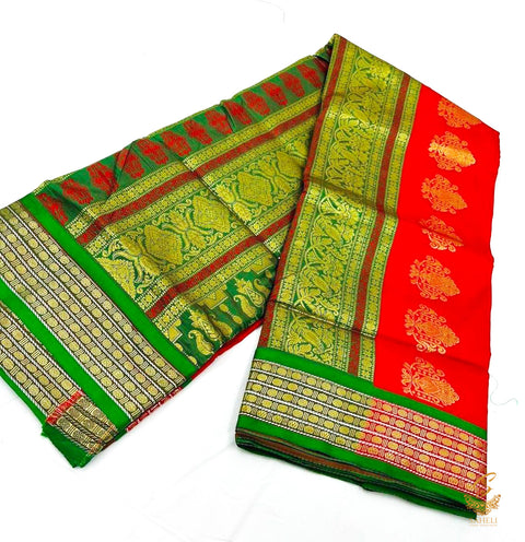 Orange color with green color soft silk beautiful saree