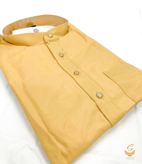 Biscotti colour cotton based plain kurta with white pajama