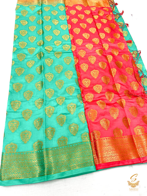 Seagreen colour art silk saree with Peachy pink colour pallu