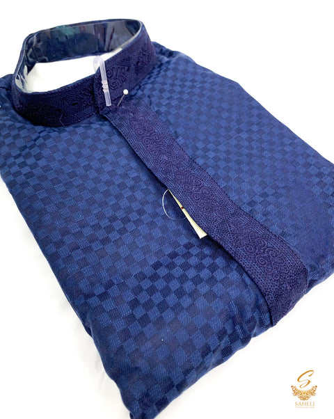 Nevi Blue colour cotton silk  based plain kurta with white pajama