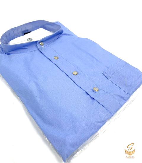 Cyan Blue colour cotton based plain kurta with white pajama