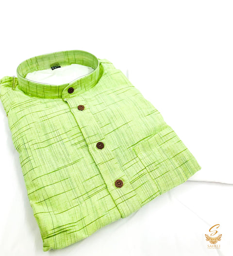Lime green colour cotton based kurta with white pajama
