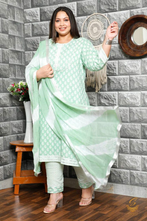 Cotton based printed kurti & Pents with chiffon dupatta