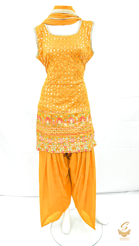 size 42 (upto 44) Mustard colour georgette based embroidery work designer salwar suit