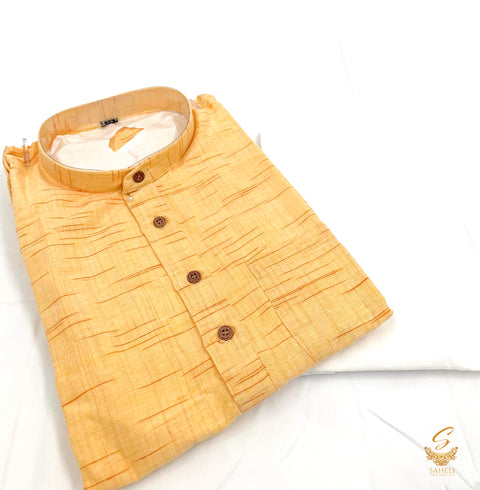 Orange yellow colour cotton based kurta with white pajama