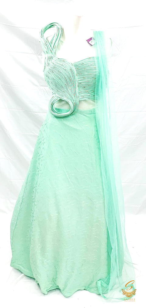 Size 38 Seafoam green Colour designer gown with beautiful neck design