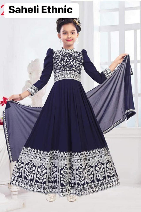 Nevi Blue  colour pure georgette based embroidered work girls kameez