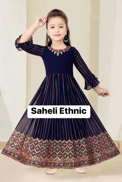 Nevi Blue pure georgette based embroidered work girls kameez
