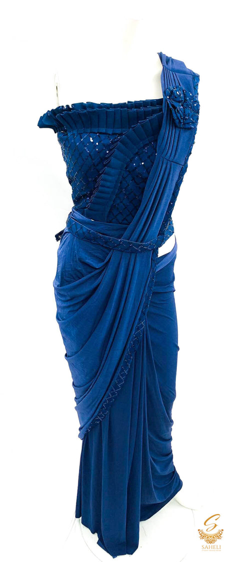Size 38(upto 42) Designer sequin NEvi Blue Blouse with readymade saree