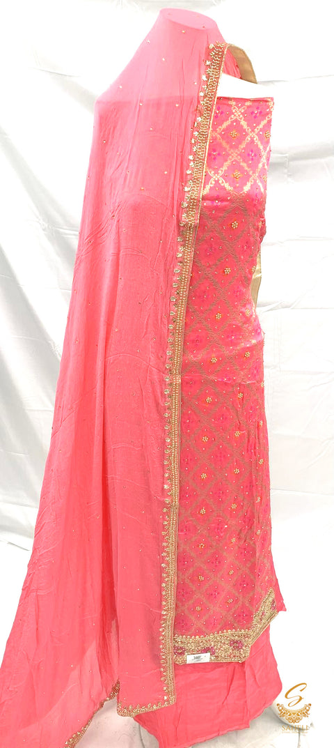 Blush Pink  colour pure & original crepe silk based kameez with heavy handwork with buttersilk bottom and pure buttersilk handwork dupatta dupatta