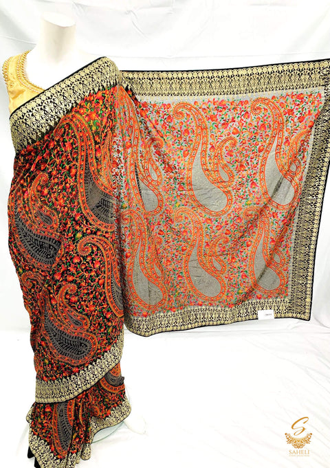 Black colour pure georgette heavy all over embroidery zari work beautiful designer saree