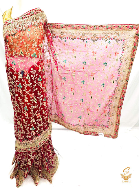 Boysenberry colour heavy stone work & embroidery jaal work beautiful netting designer saree
