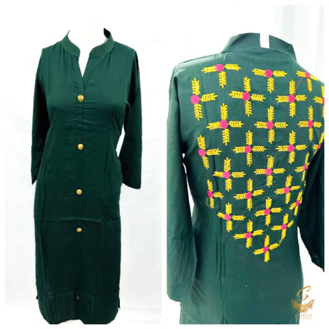 Rayon based front cut kurti with back embroidery design