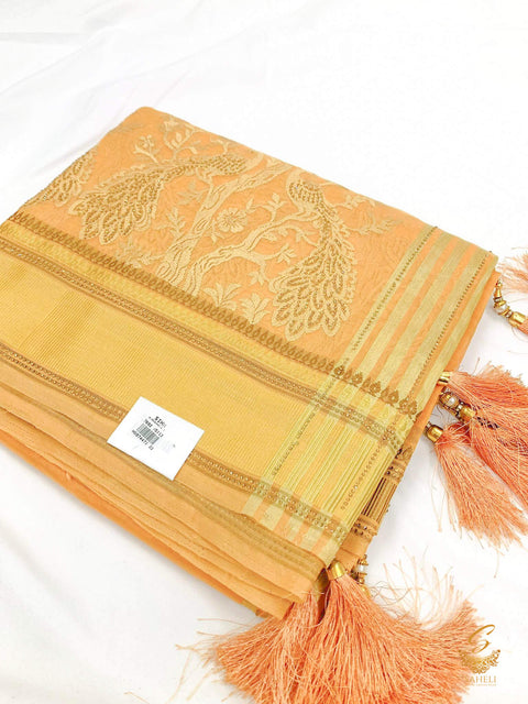 Peach Colour Pure organza Based Stone Work With Resham Embroidery Work Beautiful Soft Saree