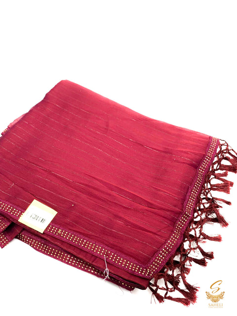 Dark Burgundy Colour Pure georgette Based Stone Work Beautiful Soft Saree