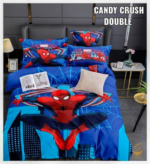 Spiderman Cartoon Printed Glace Cotton Bed Sheet With Pillow Covers (Size Bed Sheet :- 230 * 250 Cms(Appx) 2 PCS Pillow Cases: -46 *69 +5cms (Appx) Washing Instructions :- Hand/Machine Wash , Do Not Bleach , Medium Steam Iron, Do Not Dry Clean, Tumble Dry
