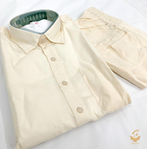 Cream colour linen based kurta with pents