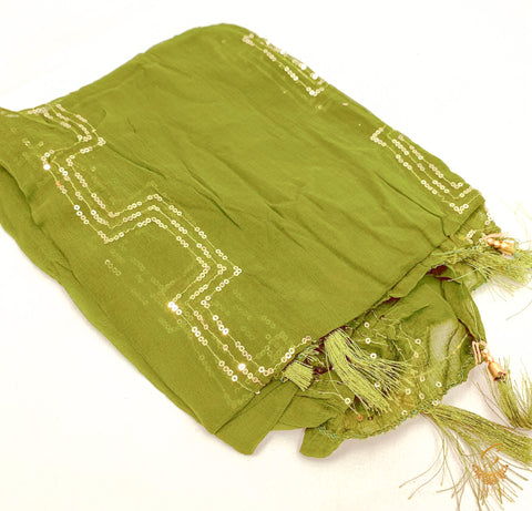 Henna Green colour pure chiffon sippy work beautiful dupatta