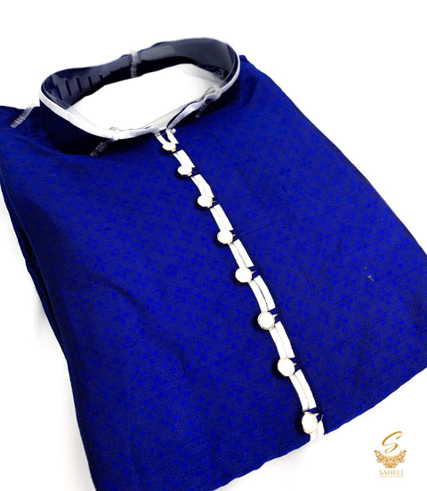 Royal  blue colour cotton silk design designer kurta with pajama pents
