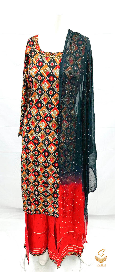 Pure rayon based printed kurti with stonework neck design & Plazo with Dupatta