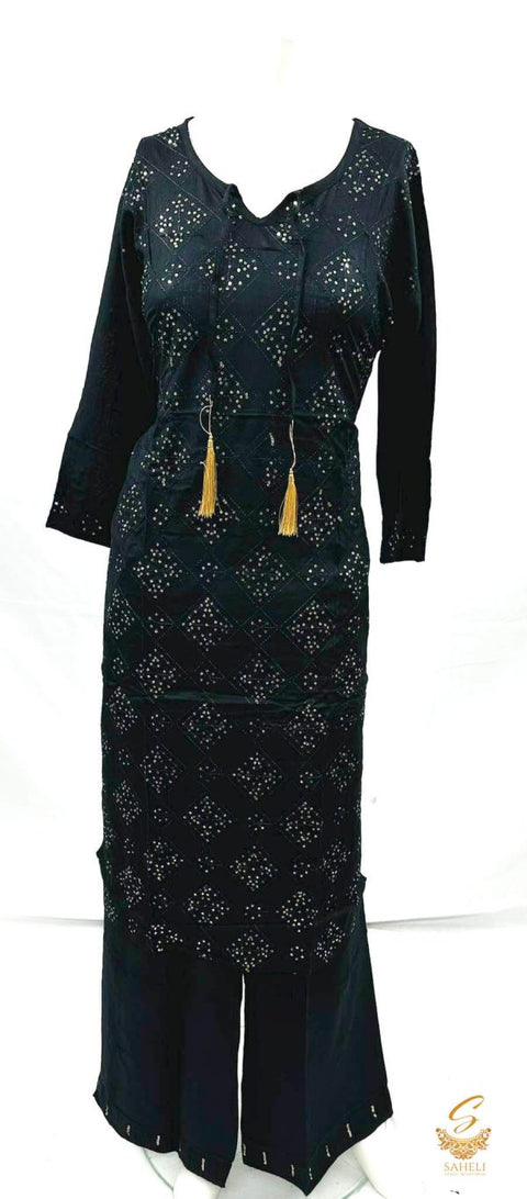 Pure rayon based sequined work kurti with plazo