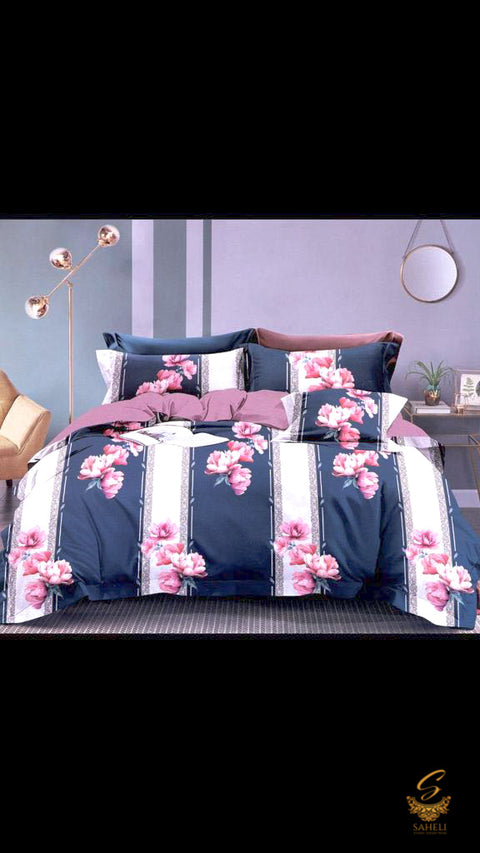 Fitted Bed Sheet Blue colour floral print Glace cotton Bed Sheet With Pillow Covers (Size Bed Sheet :- 235 * 275 cms(appx) 2 PCS Pillow Cases: -46 *71 +5cms (appx) Washing Instructions :- Hand/Machine Wash , Do Not Bleach , Medium Steam Iron, Do Not Dry C