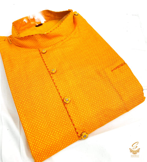 Mustard colour cotton silk design designer kurta with pajama pents