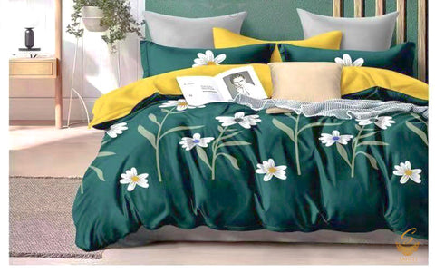 Teal colour floral print Glace cotton Bed Sheet With Pillow Covers (Size Bed Sheet :- 230 * 250 cms(appx) 2 PCS Pillow Cases: -46 *69 +5cms (appx) Washing Instructions :- Hand/Machine Wash , Do Not Bleach , Medium Steam Iron, Do Not Dry Clean, Tumble Dry