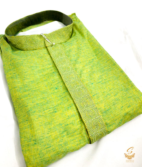 Lime green  colour linen based kurta with pents