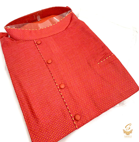 Pink and mustard combination cotton silk based kurta with white pents