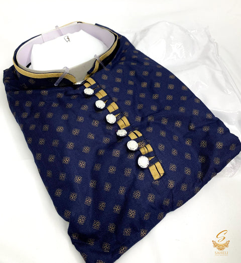 Nevi Blue colour cotton based kids kurta with white pajama