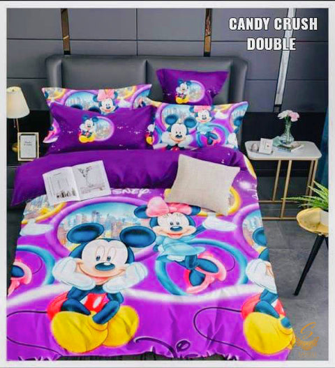 Mickey Mouse and Miny Mice Cartoon Printed Glace Cotton Bed Sheet With Pillow Covers (Size Bed Sheet :- 230 * 250 Cms(Appx) 2 PCS Pillow Cases: -46 *69 +5cms (Appx) Washing Instructions :- Hand/Machine Wash , Do Not Bleach , Medium Steam Iron, Do Not Dry