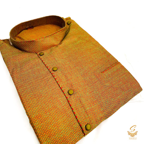 Rust and green colour two toned  cotton silk design designer kurta with pajama pents