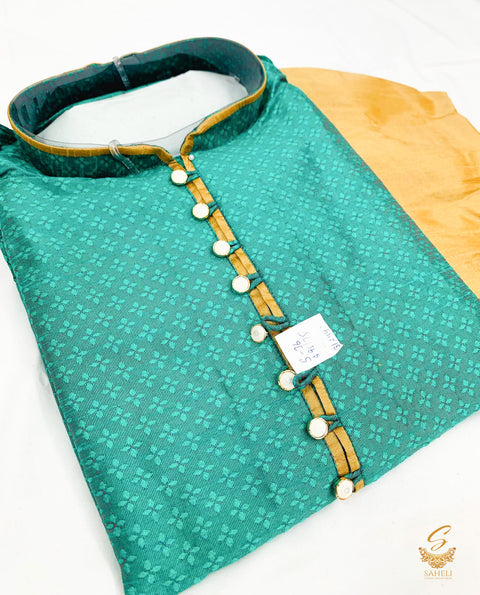 Green colour cotton silk design designer kurta with pajama pents
