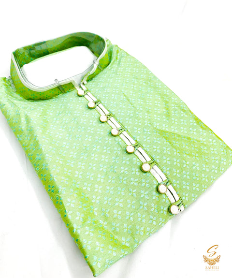Pastel mint colour silk based kurta with pajama pents