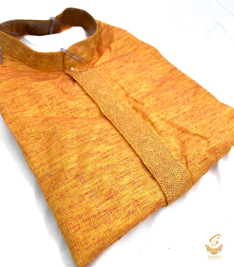 Orange colour linen based kurta with pajama pents