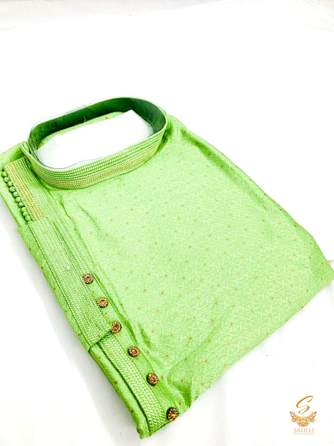 Seafoam Colour brocade silk beautiful side button design with golden pents