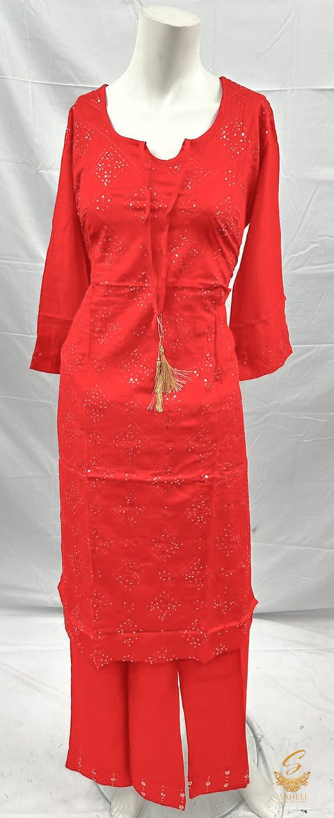 Pure rayon based sequined work kurti with plazo