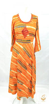pure rayon based very soft bandhani flared kurti with mirror work design on neck