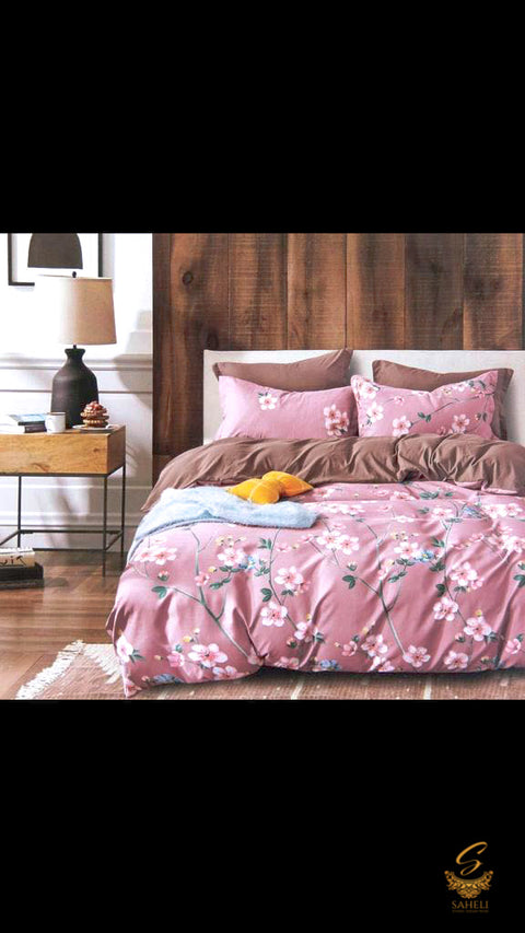 Fitted Bed Sheet Pastel Flamingo Pink colour floral print Glace cotton Bed Sheet With Pillow Covers (Size Bed Sheet :- 235 * 275 cms(appx) 2 PCS Pillow Cases: -46 *71 +5cms (appx) Washing Instructions :- Hand/Machine Wash , Do Not Bleach , Medium Steam Ir