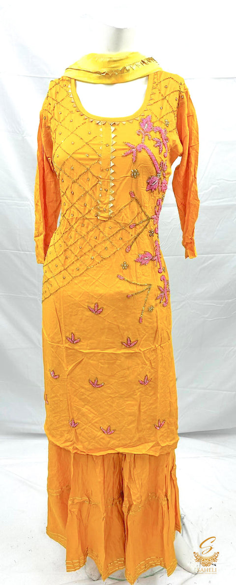 pure rayon based handwork with beads & pearls designer kurti with plazo