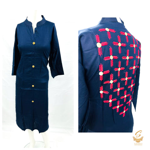 Rayon based front cut kurti with back embroidery design