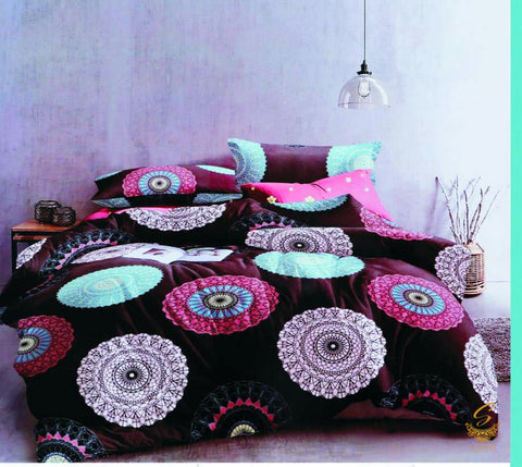 Queen Size Dark Brown colour Mandala Printed Glace Cotton Bed Sheet With Pillow Covers (Size Bed Sheet :- 240 * 250 Cms(Appx) 2 PCS Pillow Cases: -46 *70 +5cms (Appx) Washing Instructions :- Hand/Machine Wash , Do Not Bleach , Medium Steam Iron, Do Not Dr