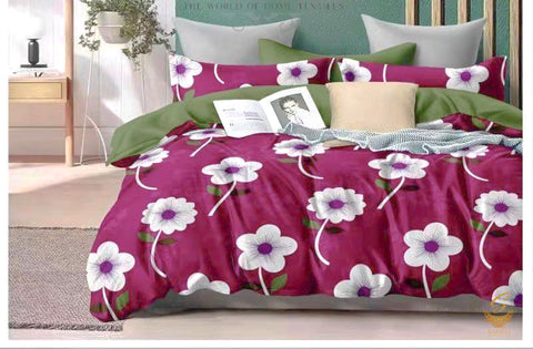 Mazenta colour floral print Glace cotton Bed Sheet With Pillow Covers (Size Bed Sheet :- 230 * 250 cms(appx) 2 PCS Pillow Cases: -46 *69 +5cms (appx) Washing Instructions :- Hand/Machine Wash , Do Not Bleach , Medium Steam Iron, Do Not Dry Clean, Tumble D