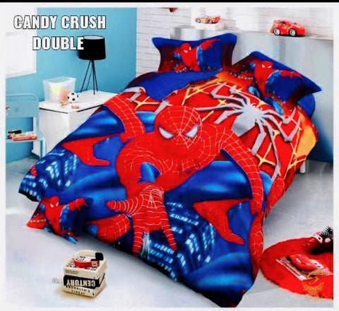 Spiderman Cartoon Printed Glace Cotton Bed Sheet With Pillow Covers (Size Bed Sheet :- 230 * 250 Cms(Appx) 2 PCS Pillow Cases: -46 *69 +5cms (Appx) Washing Instructions :- Hand/Machine Wash , Do Not Bleach , Medium Steam Iron, Do Not Dry Clean, Tumble Dry