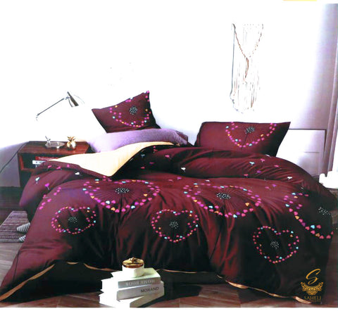 Queen Size Dark Brown Heart shape Printed Glace Cotton Bed Sheet With Pillow Covers (Size Bed Sheet :- 240 * 250 Cms(Appx) 2 PCS Pillow Cases: -46 *70 +5cms (Appx) Washing Instructions :- Hand/Machine Wash , Do Not Bleach , Medium Steam Iron, Do Not Dry C
